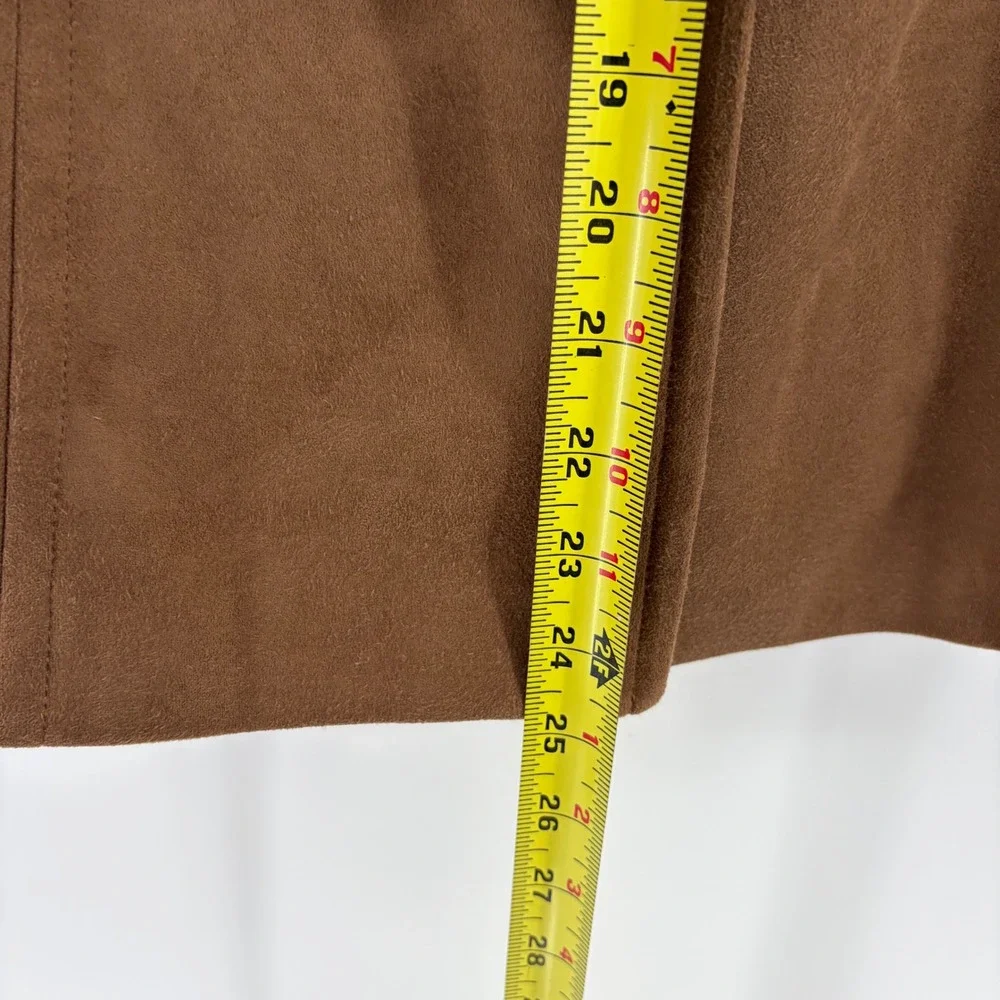 Tahari Arthur S Levine Faux Suede Jacket Camel Brown 14W Button Front 3/4 Sleeve